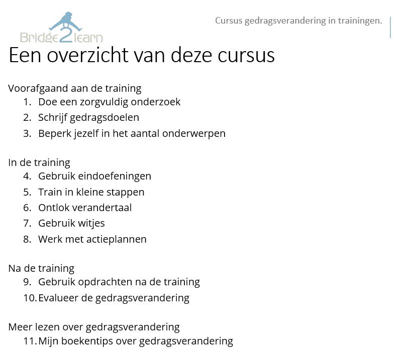 Cursus Gedragsverandering In Trainingen - Bridge2learn